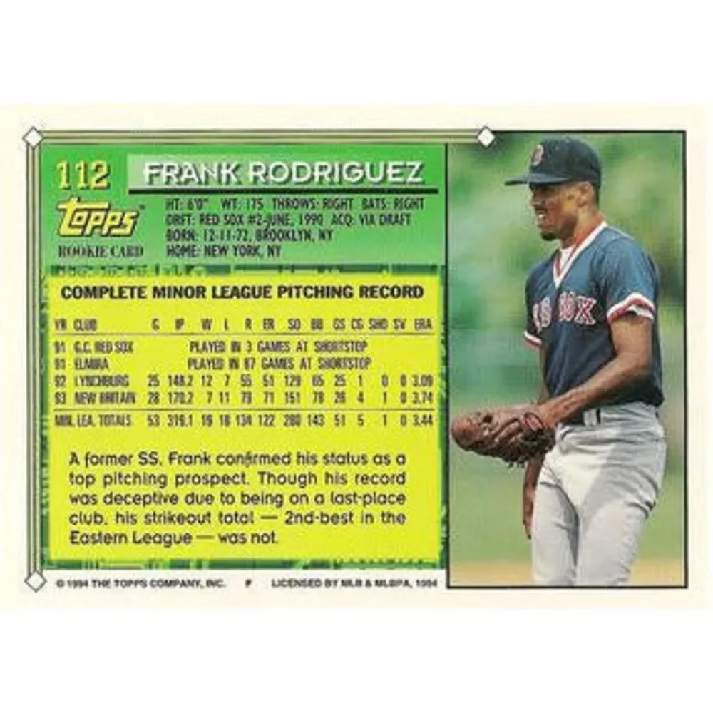 1994 Topps Frank Rodriguez FS, RC # 112 Boston Red Sox